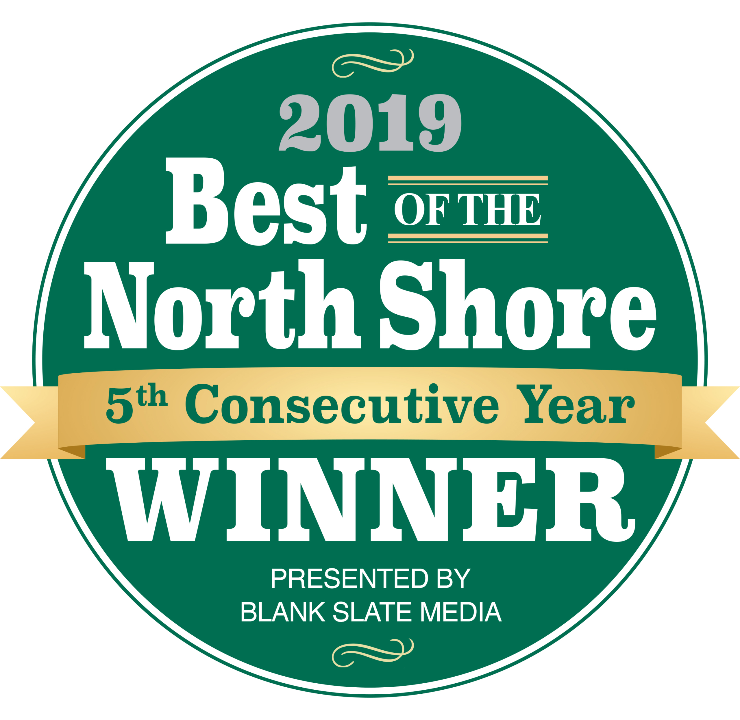 Best of the North Shore Winner 5th Consecutive Year Logo 2019 Long